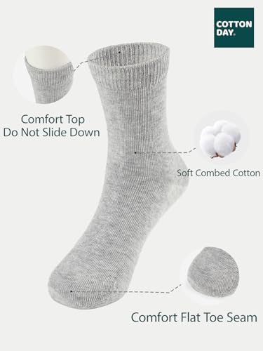Image of COTTON DAY Unisex Kids Youth Boys Girls Soft Cotton School Crew Dress Socks Seamless Toe Black White Gray Navy 6 Pack