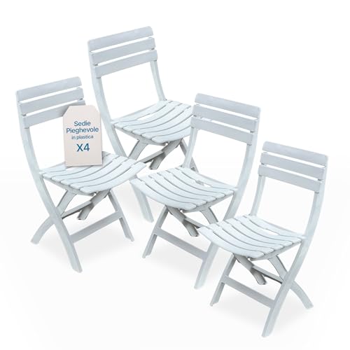 Tomaino - Sedie Pieghevoli da Esterno in Plastica - Set di 4 Sedie Pieghevoli Plastica Portatili Per Uso Esterno e Interno - Sedia Pieghevole Giardino, Balcone, Campeggio - Bianco
