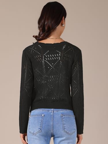 Allegra K Women's Casual Cropped Cardigan Long Sleeve Lightweight Button Up Crochet Knit Sweater Shrug4