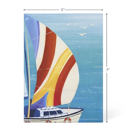 Image of POPWOW Sailboat Pop Up Card, 5x7 Inch 3D Greeting Card, Travel and New Adventure Design for Retirement, Birthday or Father's Day, Dad, Grandfather, Boss, Includes Envelope & Note