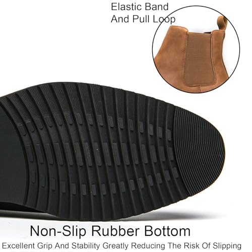Men'S Leather Low Block Heel Chelsea Boots Comfortable Round Toe Elastic Slip-On Block Heel Men Business Ankle Boots For Office Weddings Prom2