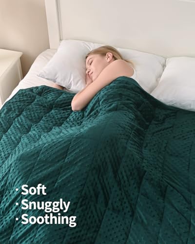 Image of Mr. Sandman Weighted Blanket for Adults Queen Size 20 lbs, Soft Cooling Heavy Minky Blanket for Sleep, Washable Throw Blanket with Glass Beads, 60 x 80 Inches, Dark Green