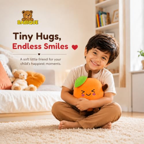 Image of Babique Orange Plush Soft Toy for Kids & Babies | Ultra-Soft Stuffed Fruit Soft Toy | Orange | 16 cm