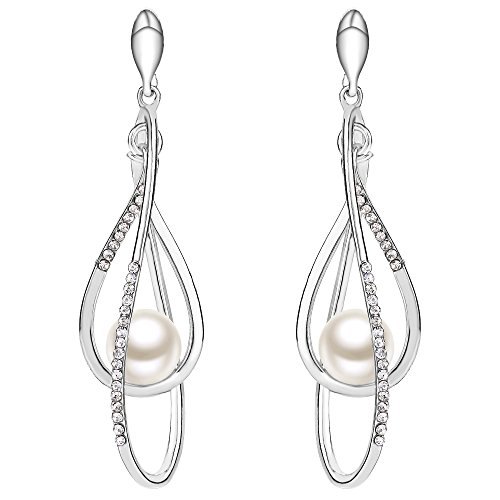 EVER FAITH Crystal Simulated Pearl Twist Chandelier Teardrop Dangle Earrings Clear Silver-Tone