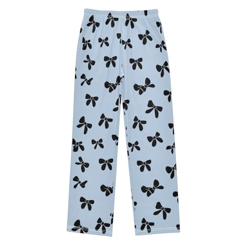 Black Bows Blue Pattern Lounge Pajama Pants Soft PJ Bottoms for Sleepwear Ages 6-14 Years