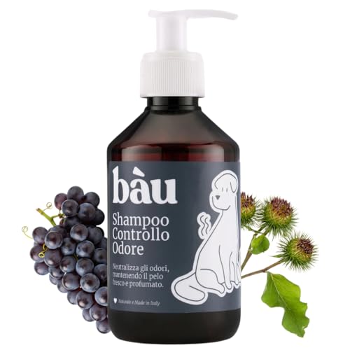 Champú para perros Bau, champú con ingredientes naturales, fabricado en Italia, hidratante y suave (control de olores)