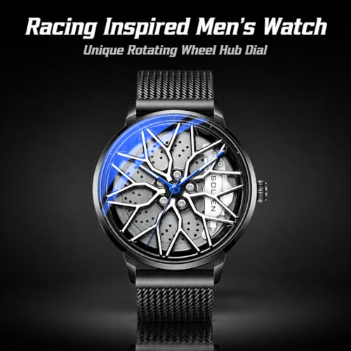 Image of Men's Car Wheel Watches, Stylish Racing Rotating Dial Analog Watches