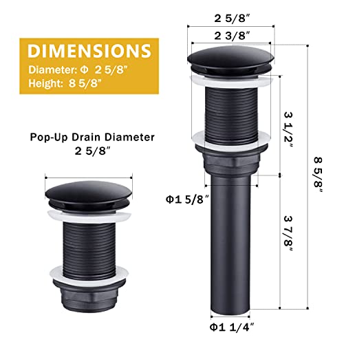 Yodel Faucet Matte Black Bathroom Sink Pop Up Drain Stopper Without Overflow For Vessel Lavatory Vanity Sink #TOP5