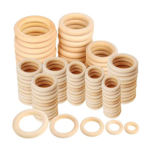 Recopilación de Madera sin acabado Top 5. 41 Spkaodngo - Juego de 120 anillos de madera natural, anillo de madera de macramé sin acabar, círculos de madera para manualidades, anillo colgante de joyería