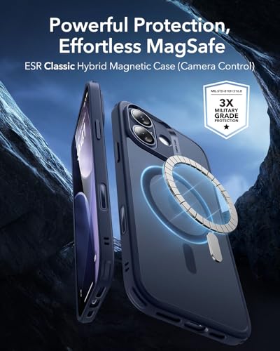 Image of ESR for iPhone 17 Case, Camera Control Cover, Compatible with MagSafe, Shockproof Military-Grade Protection, Magnetic Phone Case for iPhone 17, Classic Hybrid Case, Frosted Blue