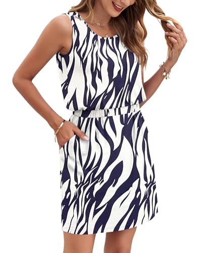 Image of AUSELILY Women Summer Dress 2025 Casual Sleeveless Sundress Crew Neck Beach Short Dresses with Pockets