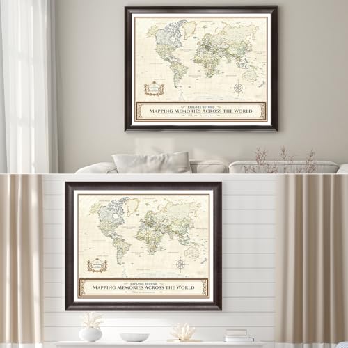 Image of DECORARTS - Personalized World Travel Map with Pins, Custom Name, Pin Board Canvas Wall Art, Colorful Classic World Decor, Optional Wood Frame, Giclee Print, Handcrafted in USA, 30x24''