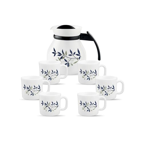 Image of La Opala Novo Collection Opal Glass Crockery | Coffee Set 7 pcs | Coffee Mug with Coffee Pot, Silken Charm | for Tea & Coffee | Microwave Safe | 100% Vegetarian | Extra Strong | Light & White