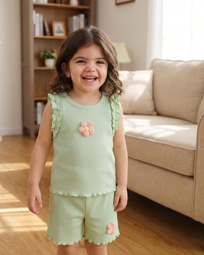 Image of Weebaby Toddler Girl Clothes Baby Summer Outfits Sleeveless Halter Top Ruffle Short Set Cute Kids Clothes Girls
