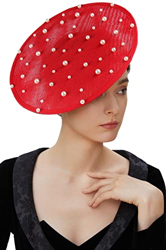 Coucoland Chapeau Bibi pour Cocktail, thé, fête, Bandeau Plat Kentucky Derby pour Mariage, Rouge nacré, Taille Unique