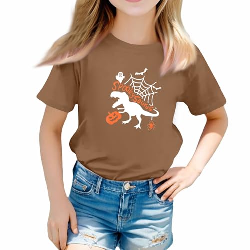 Kids Halloween Skeleton T-Shirt with Cute Print Short Sleeve Soft Fall Tee for Girls Boys