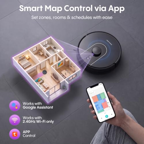 Image of Bagotte Robot Vacuum and Mop Combo, 6000Pa Robotic Vacuum with Mapping, Self-Emptying Station for 90 Days Hands-Free, LiDAR Navigation,Wi-Fi /App /Voice Control, for Carpets&Hard Floors