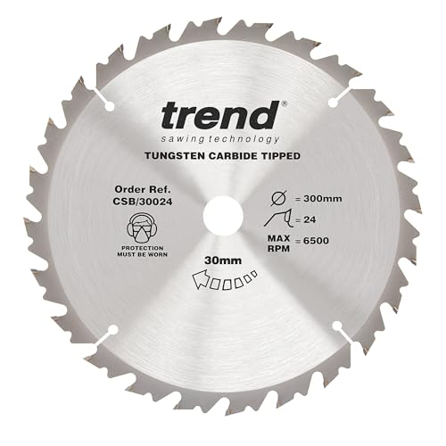 Trend Wood Circular Saw Blade, 300mm Diameter, 30mm Bore, 24 Teeth, 2.8mm Kerf, +20° Hook, TCT, Coarse Finish, CSB/30024
