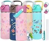 CHARMDOMI Termos para Agua Niños,Botella de Agua 18 oz,Thermos Kids Rosa/Azul/Amarillo/Verde,Acero Inoxidable Doble Capa...