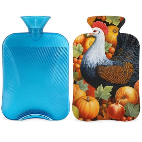 Hot Water Bottle with Soft Cover,2L Turkey Pumpkin Hot Water Bag for Hot and Cold Compress, Hand Feet Warmer, Maple Leaf Pumpkin Rubber Hot or Cold Water Bottle Halloween Christmas Decorations