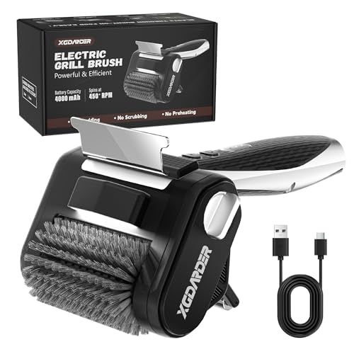 Electric Grill Brush for Outdoor Grill Rechargeable BBQ Grill Cleaner Stainless Steel Brush with 450RPM Stainless Roller LED Light Scraper Grilling Gifts for Men/Dad