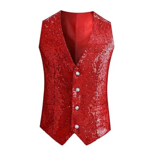 Gilet à paillettes pour homme rouge M parfait pour briller sur scène