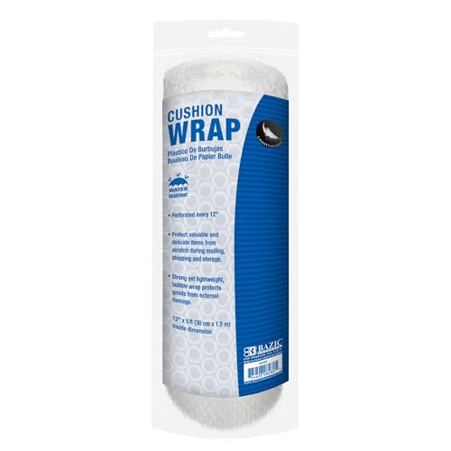 BAZIC Products Cushion Bubble Wrap Roll, 12 in x 5 ft, for Shipping Moving Packaging