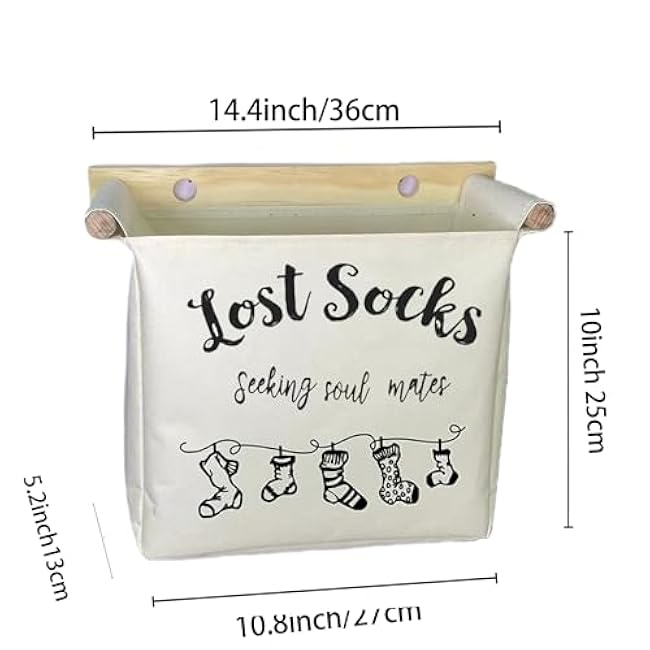 Laundry Room Wall Decor Lost Socks Canvas Basket Wall Hang Storage, Organization Bag, Missing Socks Sorter