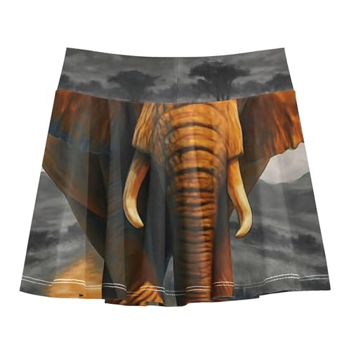 Majestic Elephant Dirt Road Grey Tennis Skirts Toddler 2 in 1 Girls' Shorts Athletic Skorts Cheer Skirt 4t2