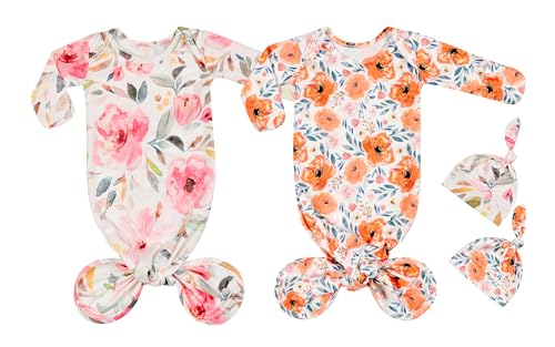 Image of Giggle Angel Newborn Baby Sleeper Gown - Knotted Nightgown Coming Home Outfits for Baby Girl - 2-Piece Set With Hat