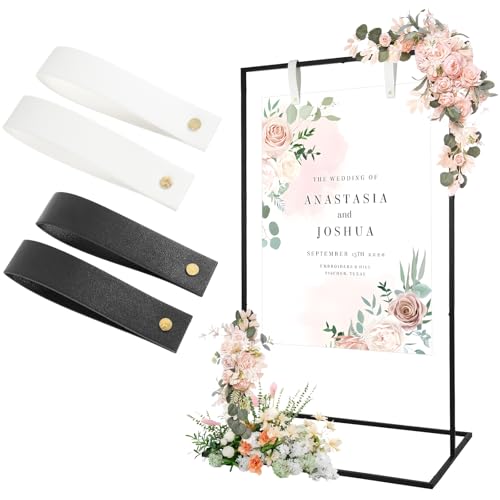 ScroRich Wedding Welcome Sign Stand, Welcome to our Wedding Sign Holder with 2 Pair Hanging Strap, Heavy Duty Metal Easel Stand for Sign, Wedding Seating Chart Stand, Easel for Display (Black)