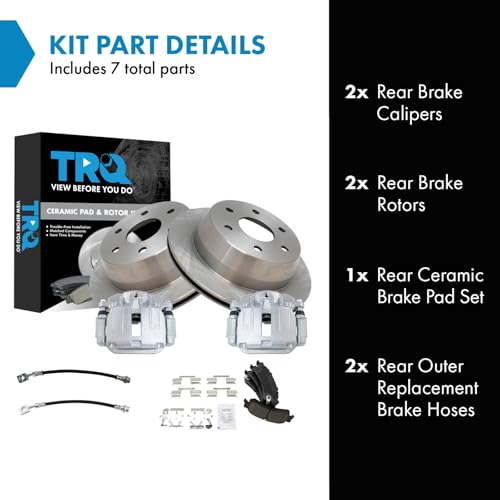 Image of TRQ Rear Brake Pad and Rotor Set Ceramic Rotors Calipers Compatible with 2000-2001 Chevrolet Tahoe GMC Yukon