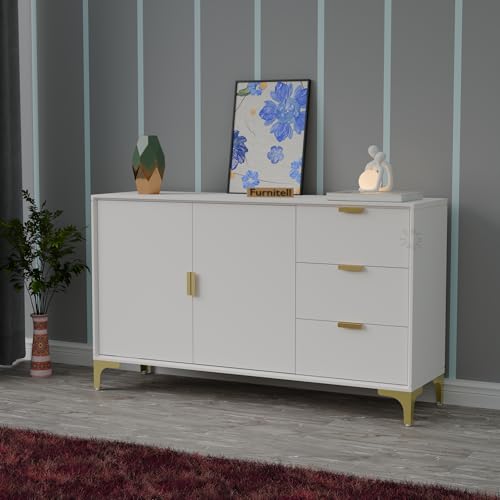 Image of Wooden Sideboard Cabinet for Living Room with 2 Doors & 3 Drawers Storage for Dining, Drawing and Home Office | HDMR Premium Wood & Iron, Charcoal (55.1 x 15.74 x 31.5 Inches)