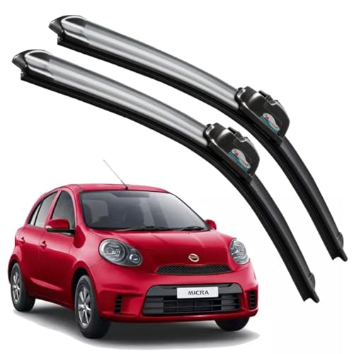 Image of Frameless Rubber Car Wiper Blades Set of 2 Compatible with (Micra (Model : 2013-2018) (D-21,P-14))