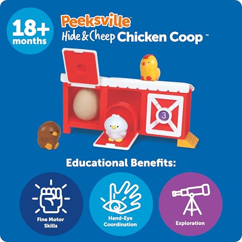 Image of Learning Resources Peeksville Hide & Cheep Chicken Coop - Farm Animal Toys, Farm Animals Barn Set, Peekaboo Toy Animals for Toddlers, Toddler Playset, Montessori Kids Set for Boys and Girls
