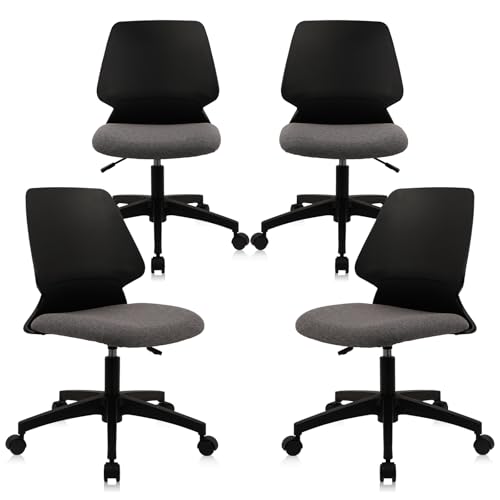 Image of CLATINA Armless Home Office Chair, Desk Chair with Wheels, Adjustable Height Reading Chairs, Small Swivel Computer Chair, Comfy Upholstered Task Chair for Office Meeting, Black(4 Pack)