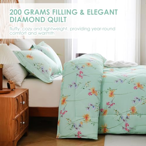 JSD Green Floral King Comforter Set - 3 Piece All Season Bedding