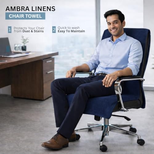 Image of Office Chair Towel | 500 GSM Towel with Tie Knot | Luxury Car Seat Towel Cover's | 100% Cotton Towel for Large Size | 70x140 CM | Pack of 1 - Dark Blue
