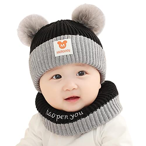 Kinder Set Strickmütze, Wintermütze Kinder Schal Set, Kinder Warme Mütze, Wintermütze Halstuch Flauschige Nacken wärmer Hüte, 2in1 Kinder Wintermütze Schal Set für Kinder 2-6 Jahre Cover