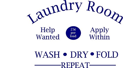 Laundry Room Help Wanted Apply Within Wash Dry Fold Repeat Door Decal Sticker for Walls or Glass (Navy Blue)