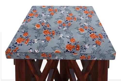 Image of The Furnishing Tree Elastic Rectangular Dining Table Cover WxL 32x54 in Inches Polyester Floral Pattern Blue