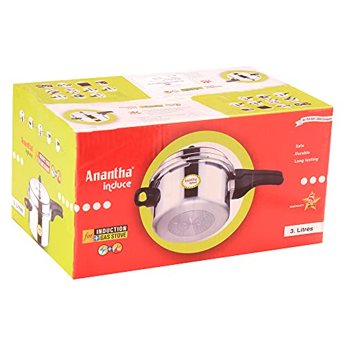 Image of ANANTHA Induce Induction Base Outer Lid Aluminium Pressure Cooker, 3 Litres (Silver)