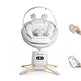 Babywippe Elektrisch Zoicay Baby wippe Elektrisch mit 9 Schaukelmodi 360° sitzdrehung Timing und Musik funktion, Fernbedienung Touch control und Bluetooth Verstellbar Babyschaukel Elektrisch (Weiß)