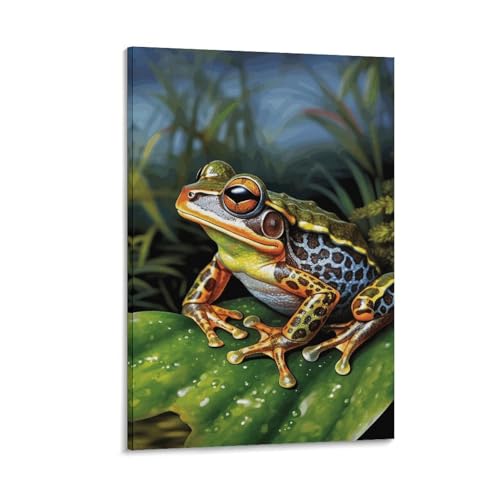 Toile murale grenouille tropicale 50x75 cm avec cadre suspendu pour salon