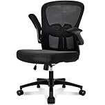 Durrafy Ergonomic Office Chair with Lumbar Support, 360° Swivel Desk Chair – Flip-up Armrests, Height Adjustable Mid-Back Computer Chair, Smooth Rolling Casters, Black