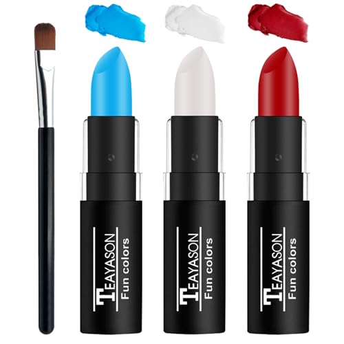 LZXLUKGIR Red White and Blue Face Paint Sticks Professional Eye