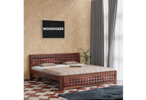 Image of Solid Sheesham King Size Bed Without Storage Solid Wooden Cot Bed Elegant and Functional Bedroom Living Room Home (Reddish-Brown, King)