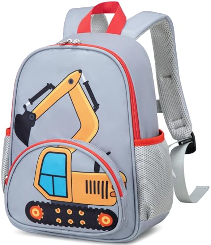 LOIDOU Mochila infantil infantil para meninos de 38 cm, pré-escolar, jardim de infância, escola, mochila para livros para creche, berçário, viagem, Caminhão cinza de 30,5 cm (12'), 12'