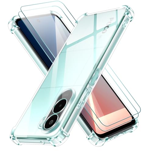 ivoler Funda para Xiaomi Poco M7 4G con 2 Piezas Cristal Templado, Carcasa Protectora Antigolpes Antiarañazos Transparente con Cojín Esquina Parachoques, Suave TPU Silicona Bumper Case