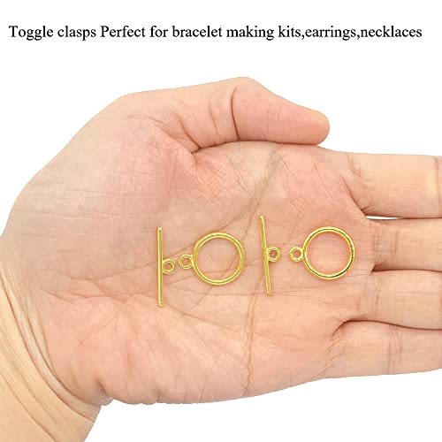 Facaimao 24Sets Gold Toggle Clasps Tibetan Style Metal Alloy Round O T-Bar Clasps For Necklace Bracelet Jewelry Making Craft Diy #TOP5